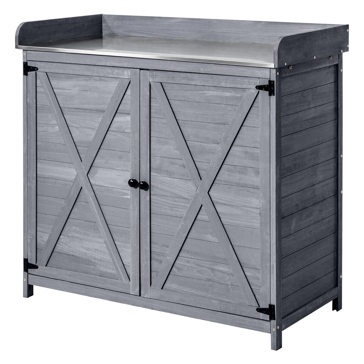 Potting Bench Table, Outdoor Gardening Wooden Storage Cabinet with 39 x 19 in Wood Tabletop, Garden Planting Workstation with Large Storage Space for Patio, Backyard, Gray