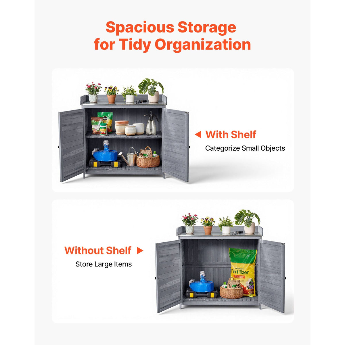 Potting Bench Table, Outdoor Gardening Wooden Storage Cabinet with 39 x 19 in Wood Tabletop, Garden Planting Workstation with Large Storage Space for Patio, Backyard, Gray