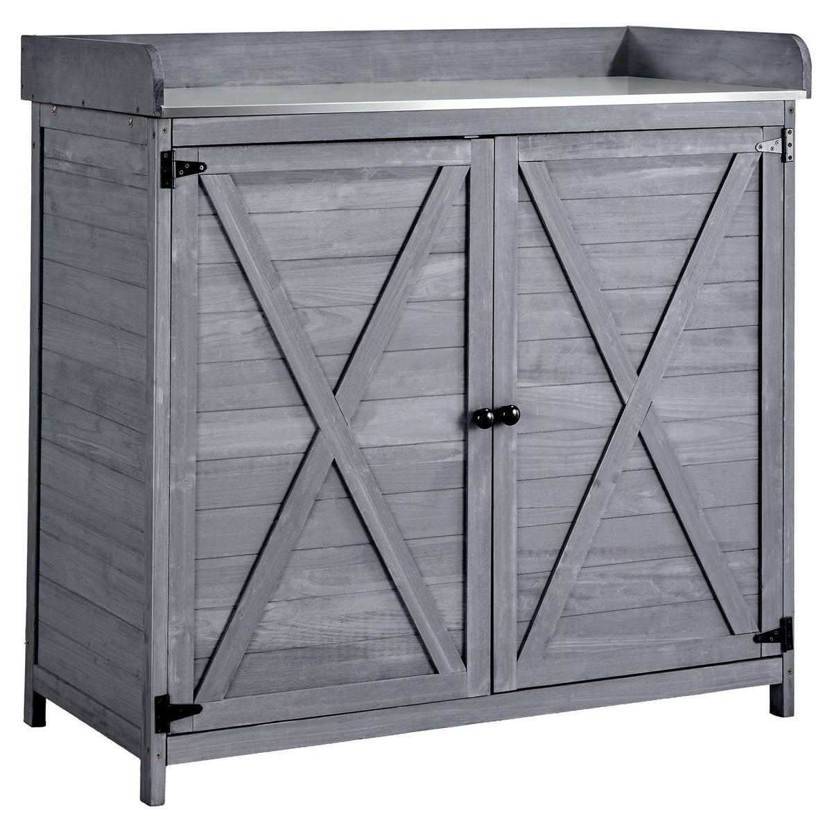 Potting Bench Table, Outdoor Gardening Wooden Storage Cabinet with 39 x 19 in Wood Tabletop, Garden Planting Workstation with Large Storage Space for Patio, Backyard, Gray