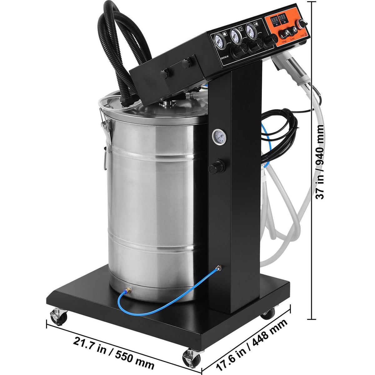 Powder Coating System, 40 W 100KV Electrostatic Output Powder Coating Kit with 50L Powder Hopper, 450g Per Minute Powder Coating Machine with Spray Gun and Trolley Base, for Indoor and Outdoor