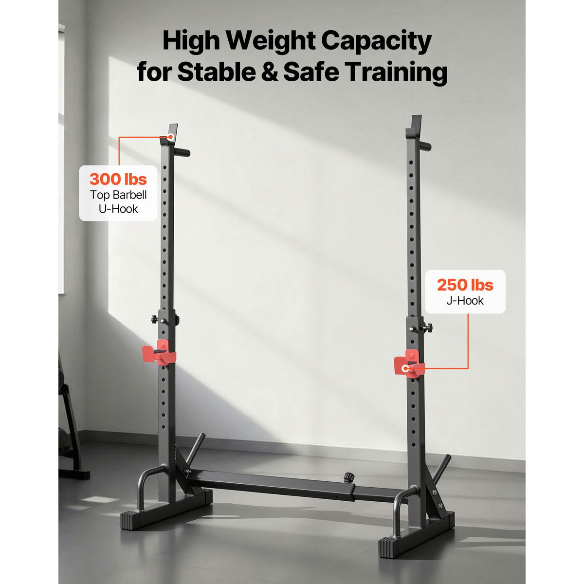 Power Cage Squat Rack, Home Gym Power Rack with Adjustable Height & Width, 550LBS Strength Training Workout Equipment with Barbell Storage Racks & J-Hooks for Bench Press, Squat, Weight Lifting