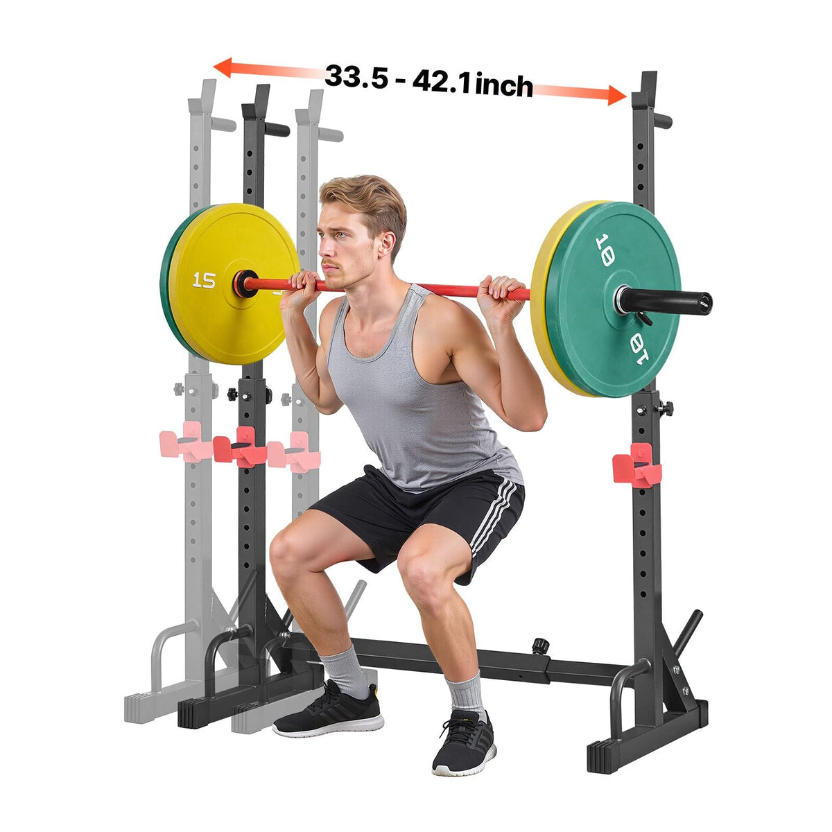 Power Cage Squat Rack, Home Gym Power Rack with Adjustable Height & Width, 550LBS Strength Training Workout Equipment with Barbell Storage Racks & J-Hooks for Bench Press, Squat, Weight Lifting