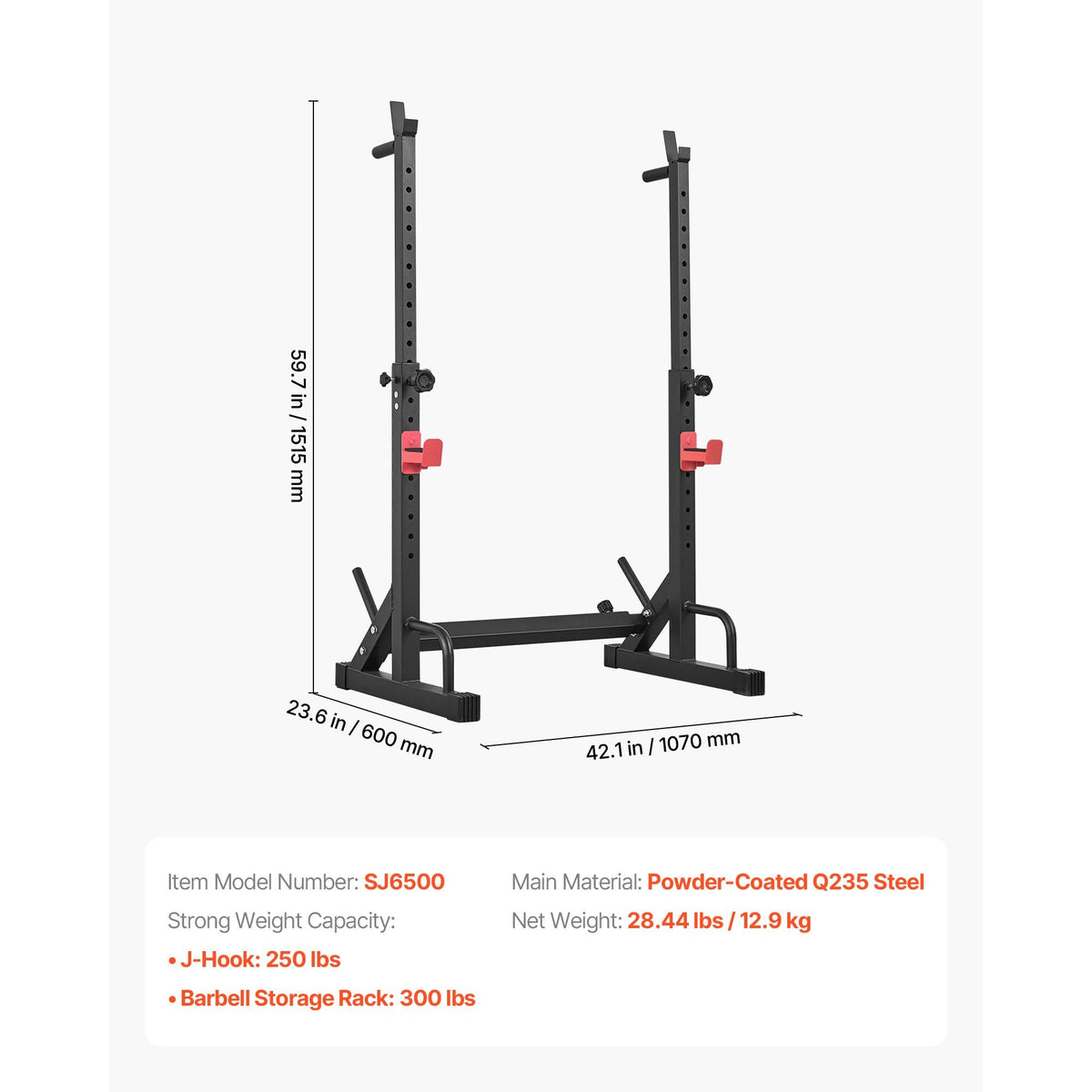 Power Cage Squat Rack, Home Gym Power Rack with Adjustable Height & Width, 550LBS Strength Training Workout Equipment with Barbell Storage Racks & J-Hooks for Bench Press, Squat, Weight Lifting