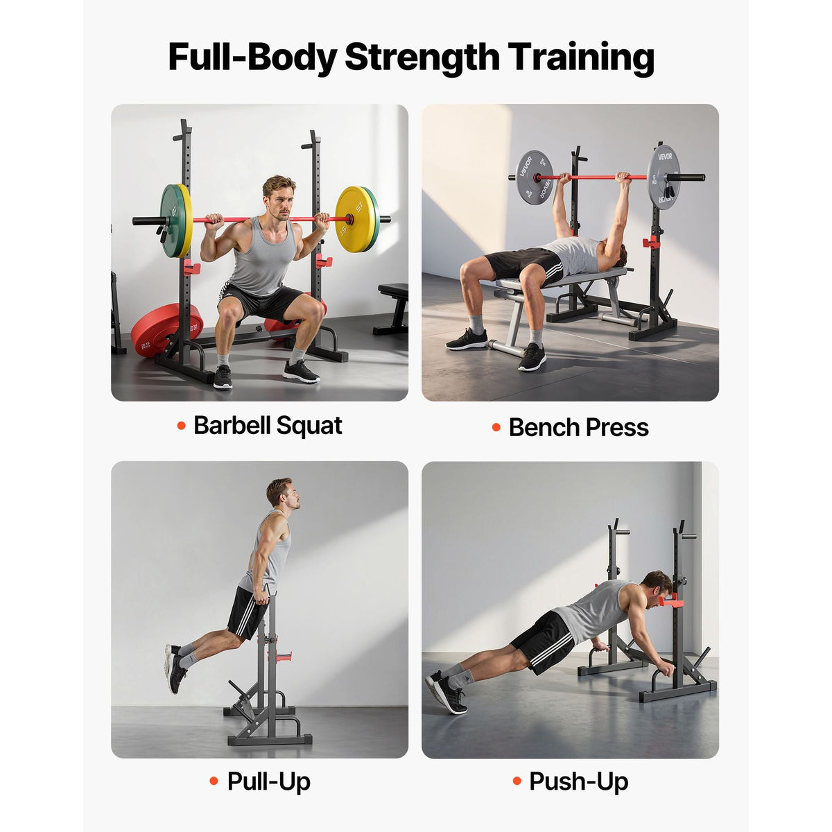 Power Cage Squat Rack, Home Gym Power Rack with Adjustable Height & Width, 550LBS Strength Training Workout Equipment with Barbell Storage Racks & J-Hooks for Bench Press, Squat, Weight Lifting