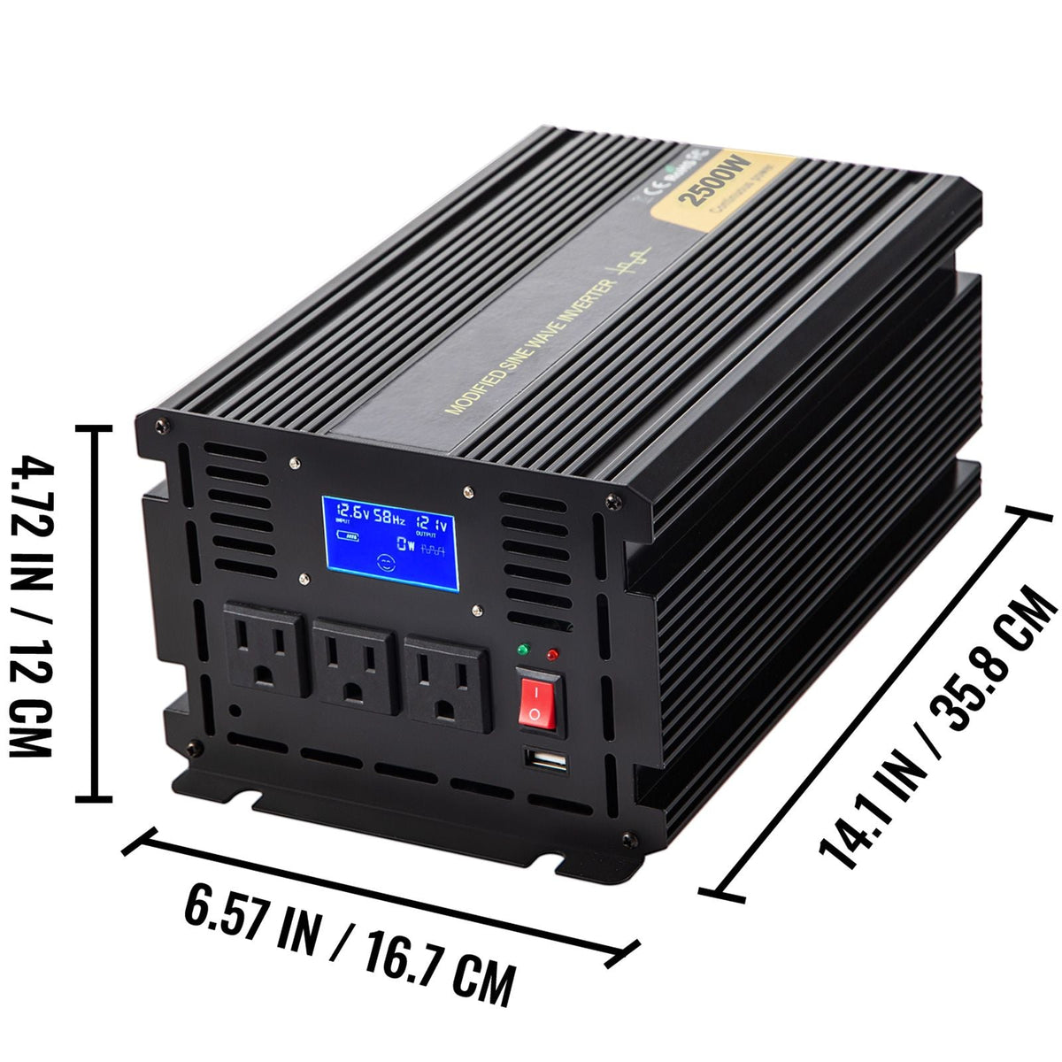 Power Inverter, 2500W Modified Sine Wave Inverter, DC 12V to AC 120V Car Converter, with LCD Display, Remote Controller, LED Indicator, AC Outlets Inverter for Truck RV Car Boat Travel Camping