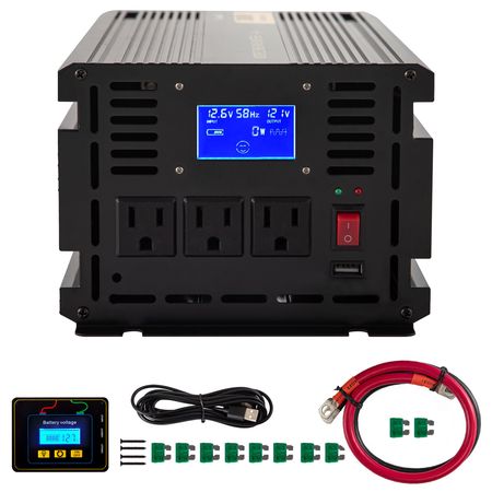 Power Inverter, 2500W Modified Sine Wave Inverter, DC 12V to AC 120V Car Converter, with LCD Display, Remote Controller, LED Indicator, AC Outlets Inverter for Truck RV Car Boat Travel Camping