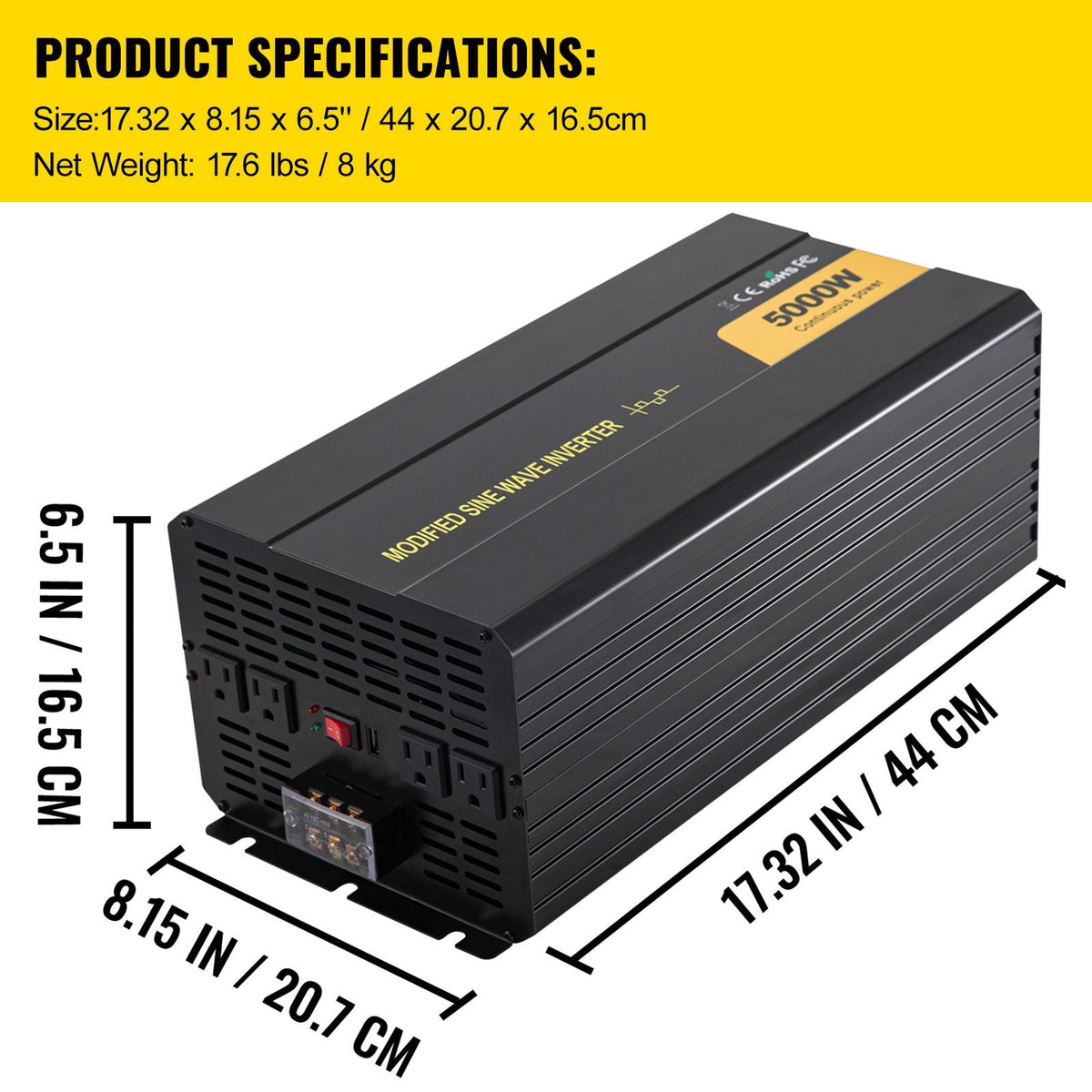 Power Inverter, 5000W Modified Sine Wave Inverter, DC 12V to AC 120V Car Converter, with LCD Remote Controller, LED Indicator, AC Outlets Inverter for Truck RV Car Boat Travel Camping Emergency
