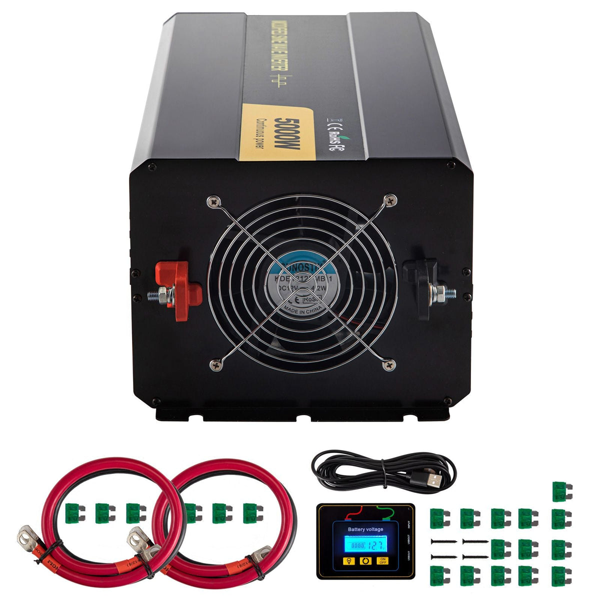 Power Inverter, 5000W Modified Sine Wave Inverter, DC 12V to AC 120V Car Converter, with LCD Remote Controller, LED Indicator, AC Outlets Inverter for Truck RV Car Boat Travel Camping Emergency