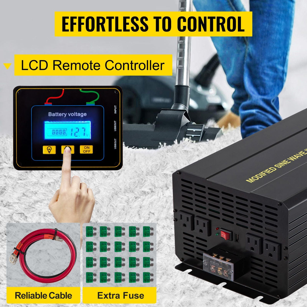 Power Inverter, 5000W Modified Sine Wave Inverter, DC 12V to AC 120V Car Converter, with LCD Remote Controller, LED Indicator, AC Outlets Inverter for Truck RV Car Boat Travel Camping Emergency