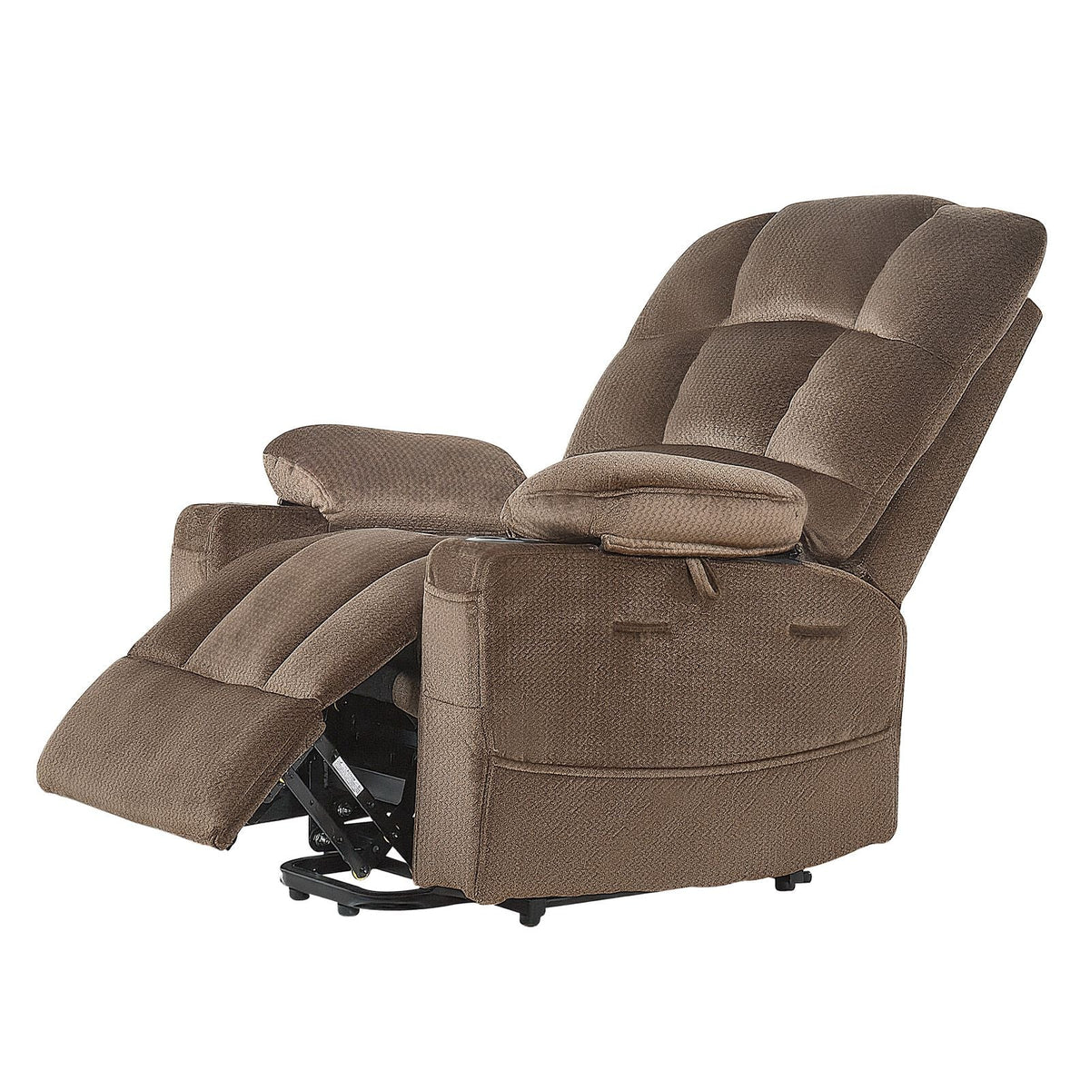 Power Lift Recliner Chair, Dual Motor, Large Electric Lift Chair with Heat and Massage for Elderly, Infinite Position Adjustment, Velvet Fabric, with Side and Front Pockets, Cup Holders, Brown