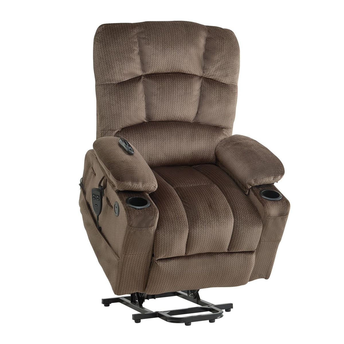 Power Lift Recliner Chair, Dual Motor, Large Electric Lift Chair with Heat and Massage for Elderly, Infinite Position Adjustment, Velvet Fabric, with Side and Front Pockets, Cup Holders, Brown