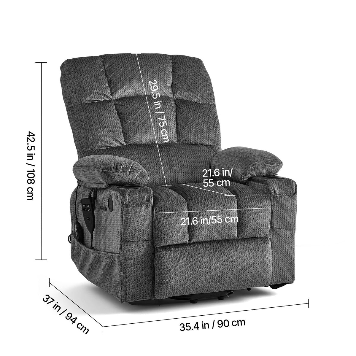 Power Lift Recliner Chair, Dual Motor, Large Electric Lift Chair with Heat and Massage for Elderly, Infinite Position Adjustment, Velvet Fabric, with Storage Pockets, Cup Holders, Dark Gray