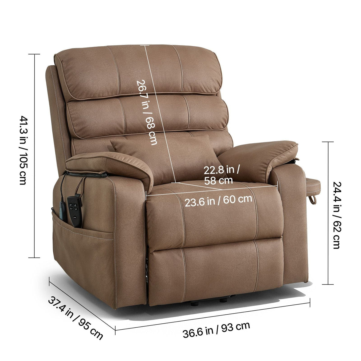 Power Lift Recliner Chair, Dual Motor, Medium Wide Electric Lift Chair with Heat and Massage for Elderly, Infinite Position Adjustment, Leather Surface, with Storage Pocket, Cup Holder, Brown