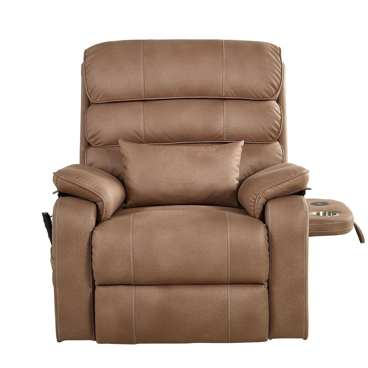 Power Lift Recliner Chair, Dual Motor, Medium Wide Electric Lift Chair with Heat and Massage for Elderly, Infinite Position Adjustment, Leather Surface, with Storage Pocket, Cup Holder, Brown
