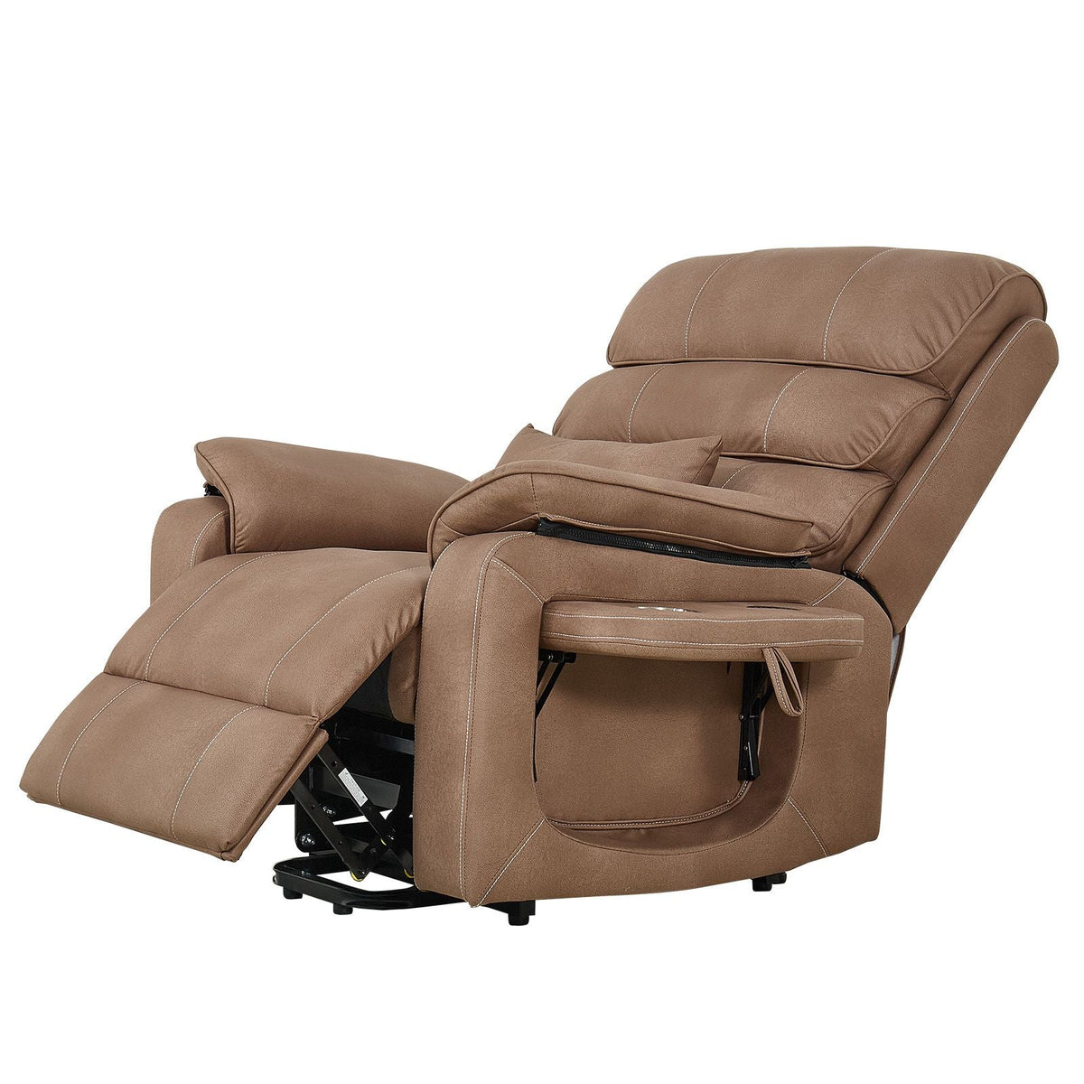 Power Lift Recliner Chair, Dual Motor, Medium Wide Electric Lift Chair with Heat and Massage for Elderly, Infinite Position Adjustment, Leather Surface, with Storage Pocket, Cup Holder, Brown