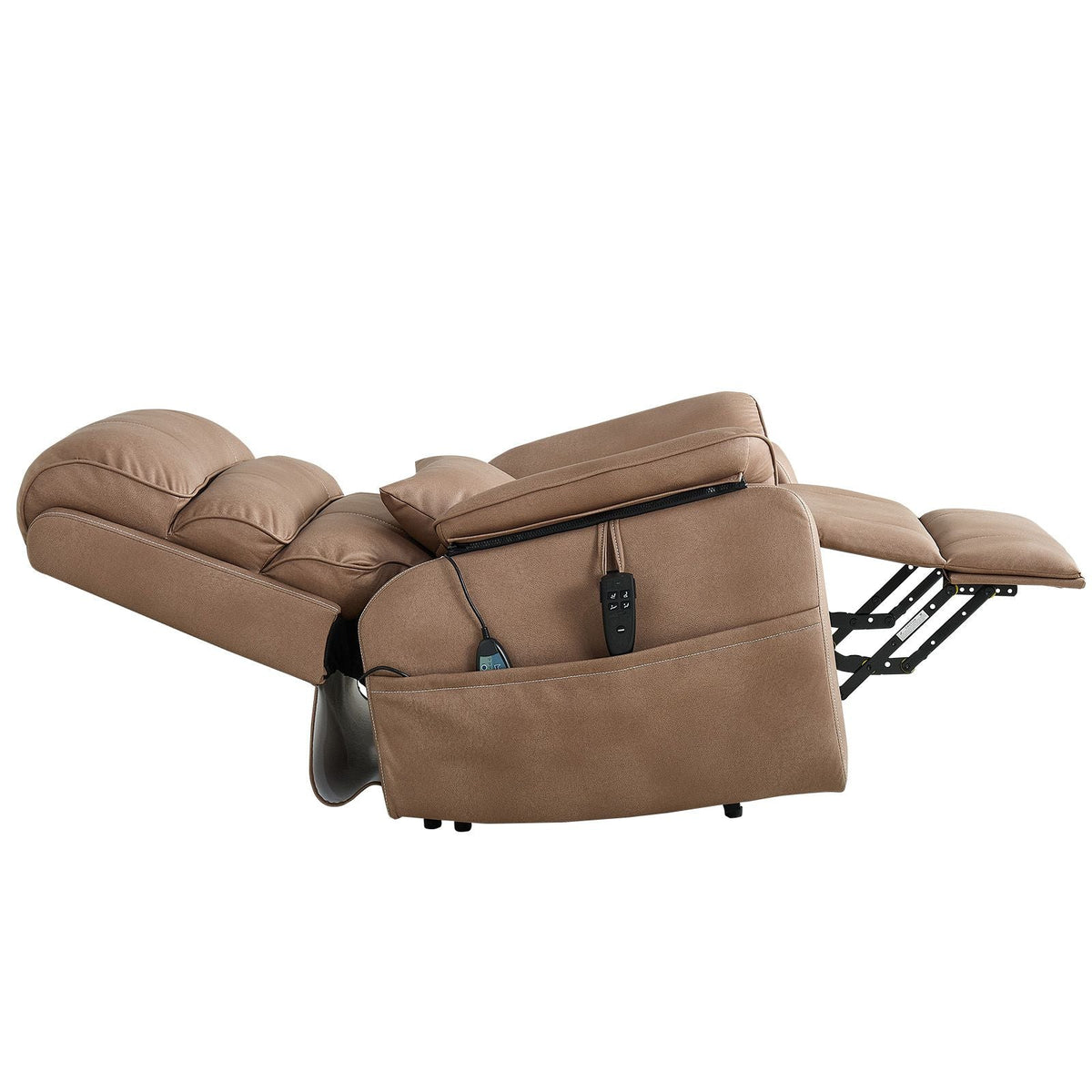 Power Lift Recliner Chair, Dual Motor, Medium Wide Electric Lift Chair with Heat and Massage for Elderly, Infinite Position Adjustment, Leather Surface, with Storage Pocket, Cup Holder, Brown