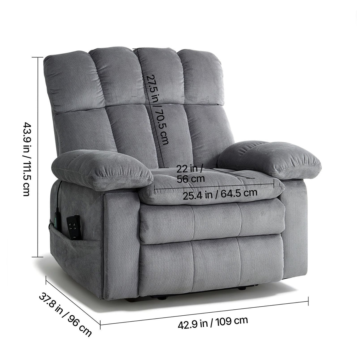 Power Lift Recliner Chair, Dual Motor, Oversized Electric Lift Chair with Heat and Massage for Elderly, Infinite Position Adjustment, Chenille Fabric, with Side Pockets, Cup Holders, Light Gray