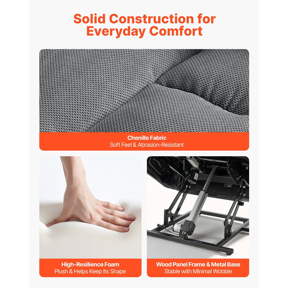 Power Lift Recliner Chair, Dual Motor, Oversized Electric Lift Chair with Heat and Massage for Elderly, Infinite Position Adjustment, Chenille Fabric, with Side Pockets, Cup Holders, Light Gray