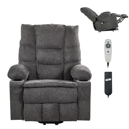 Power Lift Recliner Chair, Large Electric Lift Chair with Heat and Massage for Elderly, Infinite Position Adjustment, Chenille Fabric, with Side Pockets, Cup Holders and USB Port, Dark Gray