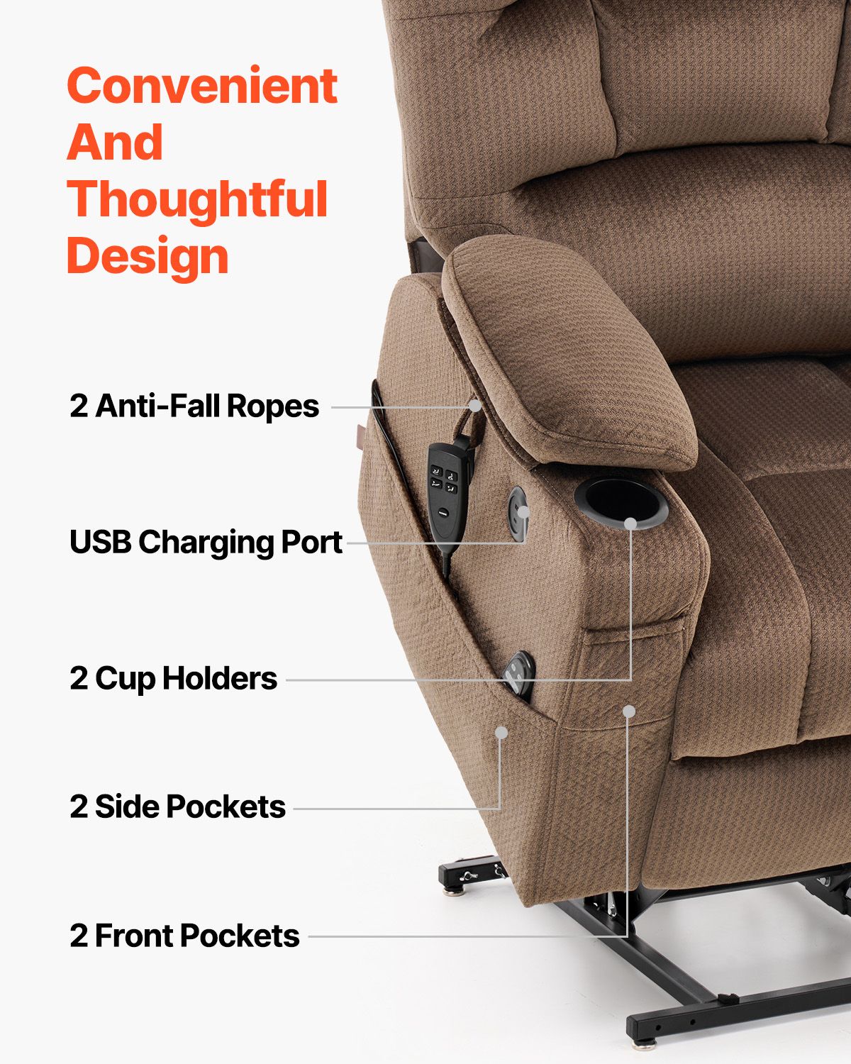 Power Lift Recliner Chair, Lift Chair with Heat and Massage for Elderly, Dual Motor Recliner Chair with 2 Cup holders and USB Port, Infinite Position Adjustment Electric Recliner (Large, Brown)