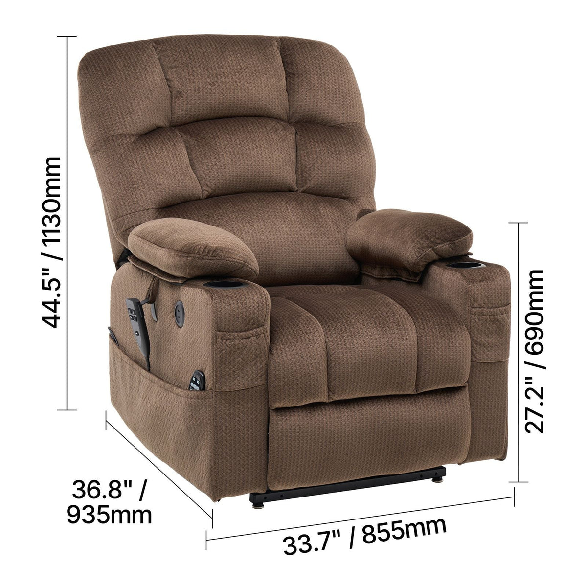 Power Lift Recliner Chair, Lift Chair with Heat and Massage for Elderly, Dual Motor Recliner Chair with 2 Cup holders and USB Port, Infinite Position Adjustment Electric Recliner (Large, Brown)