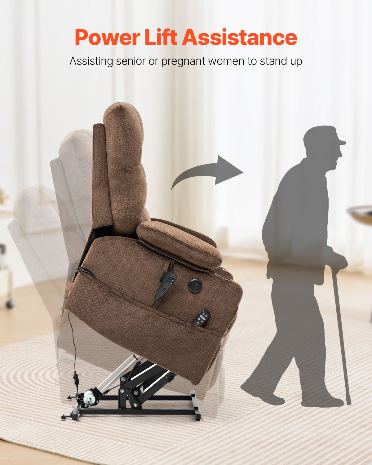 Power Lift Recliner Chair, Lift Chair with Heat and Massage for Elderly, Dual Motor Recliner Chair with 2 Cup holders and USB Port, Infinite Position Adjustment Electric Recliner (Large, Brown)