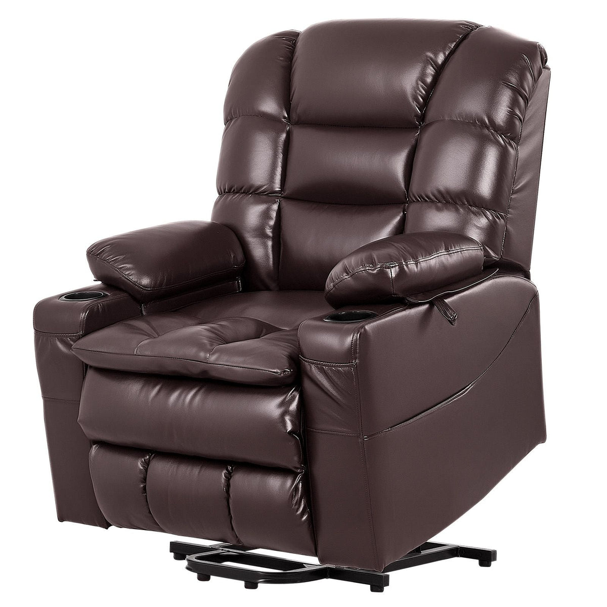 Power Lift Recliner Chair, Triple-Motor, Large Electric Lift Chair with Heat and Massage for Elderly, Infinite Position Adjustment, Leather Surface, with Storage Pockets and Cup Holders, Brown