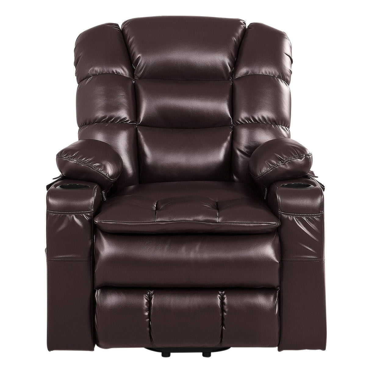 Power Lift Recliner Chair, Triple-Motor, Large Electric Lift Chair with Heat and Massage for Elderly, Infinite Position Adjustment, Leather Surface, with Storage Pockets and Cup Holders, Brown