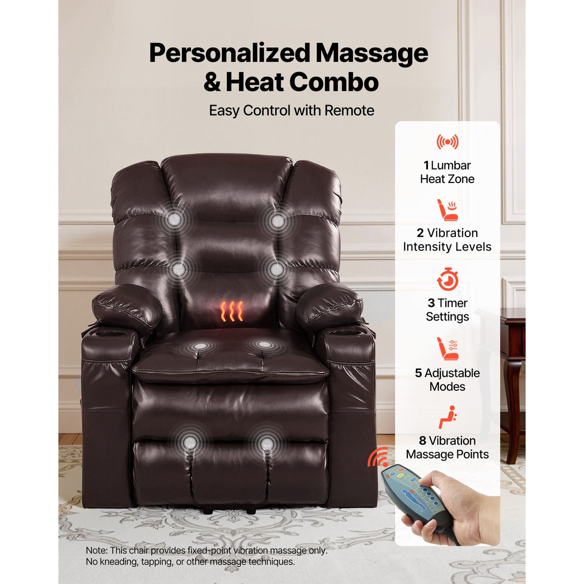 Power Lift Recliner Chair, Triple-Motor, Large Electric Lift Chair with Heat and Massage for Elderly, Infinite Position Adjustment, Leather Surface, with Storage Pockets and Cup Holders, Brown