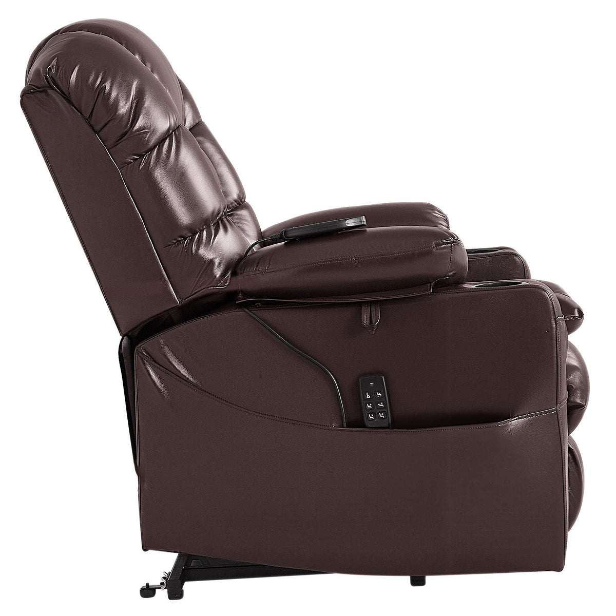 Power Lift Recliner Chair, Triple-Motor, Large Electric Lift Chair with Heat and Massage for Elderly, Infinite Position Adjustment, Leather Surface, with Storage Pockets and Cup Holders, Brown