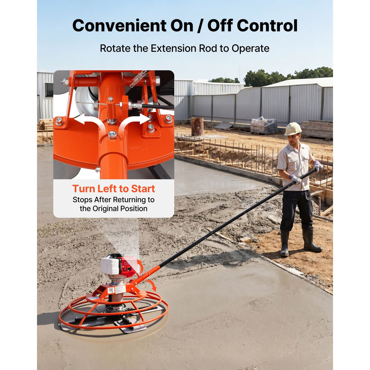 Power Trowel, 28.3 inch Trowel Diameter Concrete Finishing Machine, 4 Blades, Adjustable 0-12° Pitch, Gas-Powered Walk-Behind Cement Surface Finisher for Smooth Floors, Bridge Construction