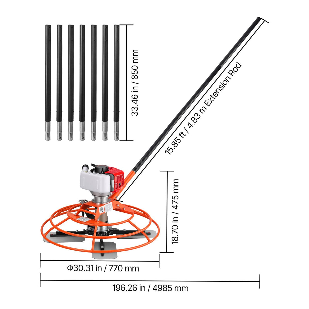 Power Trowel, 28.3 inch Trowel Diameter Concrete Finishing Machine, 4 Blades, Adjustable 0-12° Pitch, Gas-Powered Walk-Behind Cement Surface Finisher for Smooth Floors, Bridge Construction