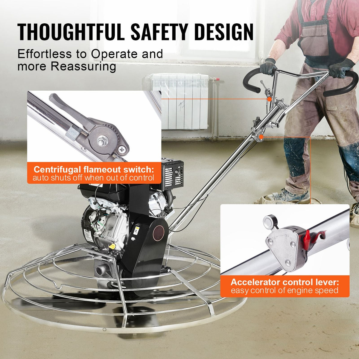 Power Trowel, 46' Walk-Behind Cement Trowel with Float Pan, 14HP Gas-Powered Smooth Concrete Surface Finisher, Heavy Duty Commercial Screed Concrete Cement with Finishing Blade, Orange