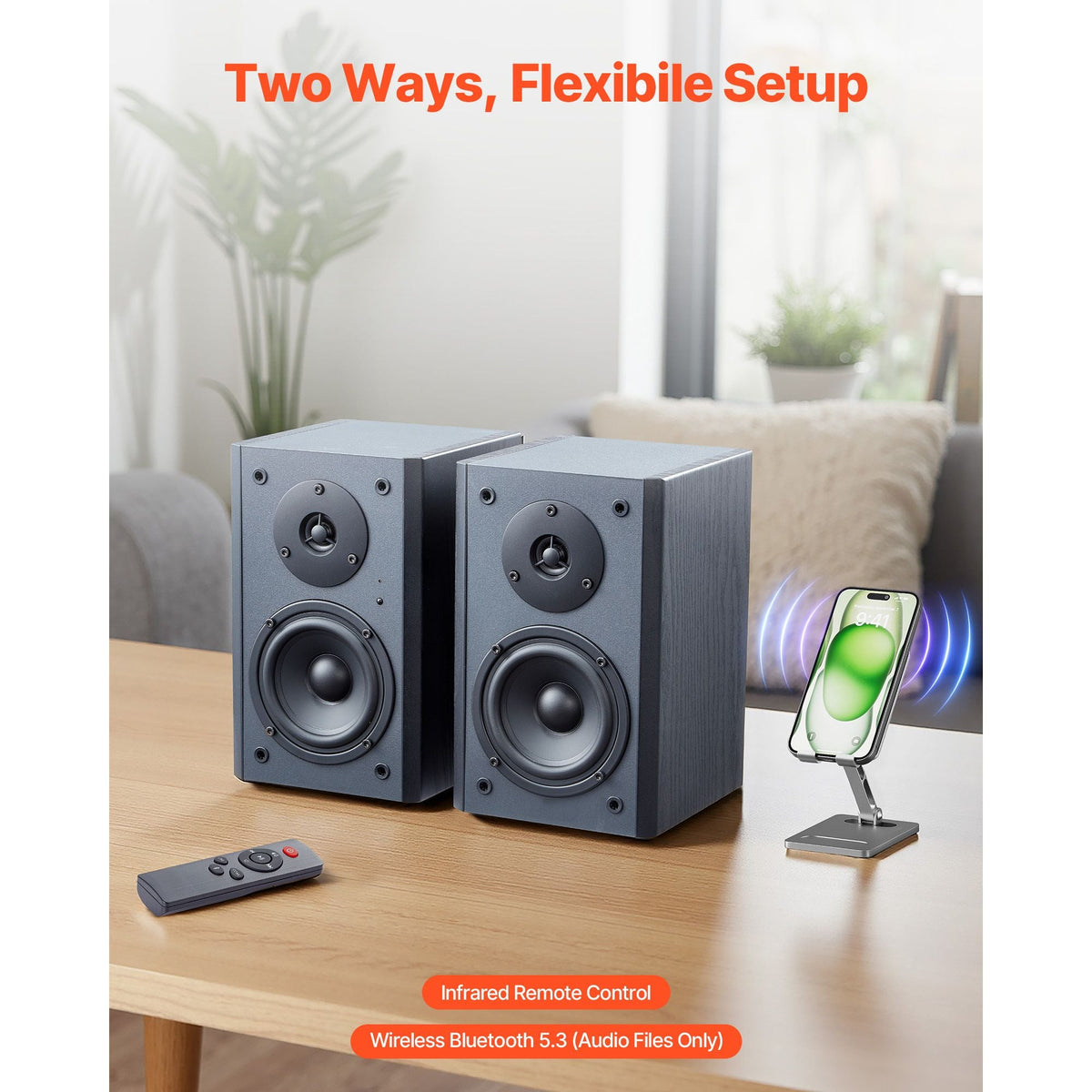 Powered Bookshelf Speakers, 20W x 2, Active Studio Monitor Speaker with 4 Inch Woofer, Adjustable Volume and Audio with Bluetooth Optical Connection, Wooden Enclosure, for Record Player PC TV