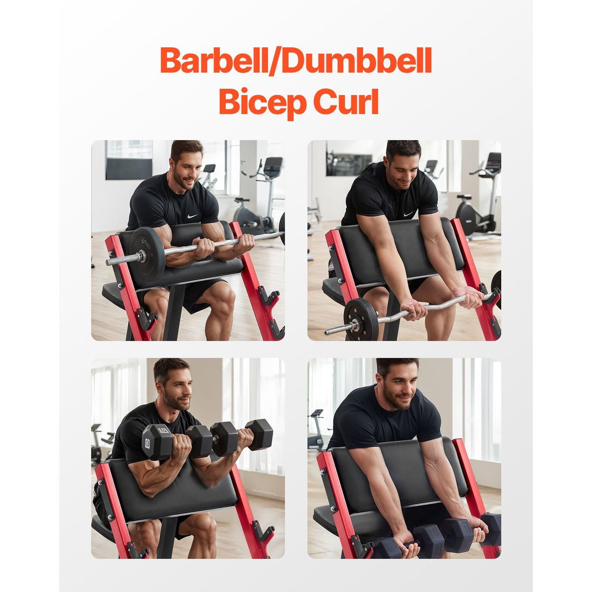 Preacher Curl Bench, Strength Training Benches, Max load 660 LBS Home Gym Fitness Equipment, Seated Arm Isolated Barbell Dumbbell Bicep Station, Adjustable Weight Bench with Bar Holders