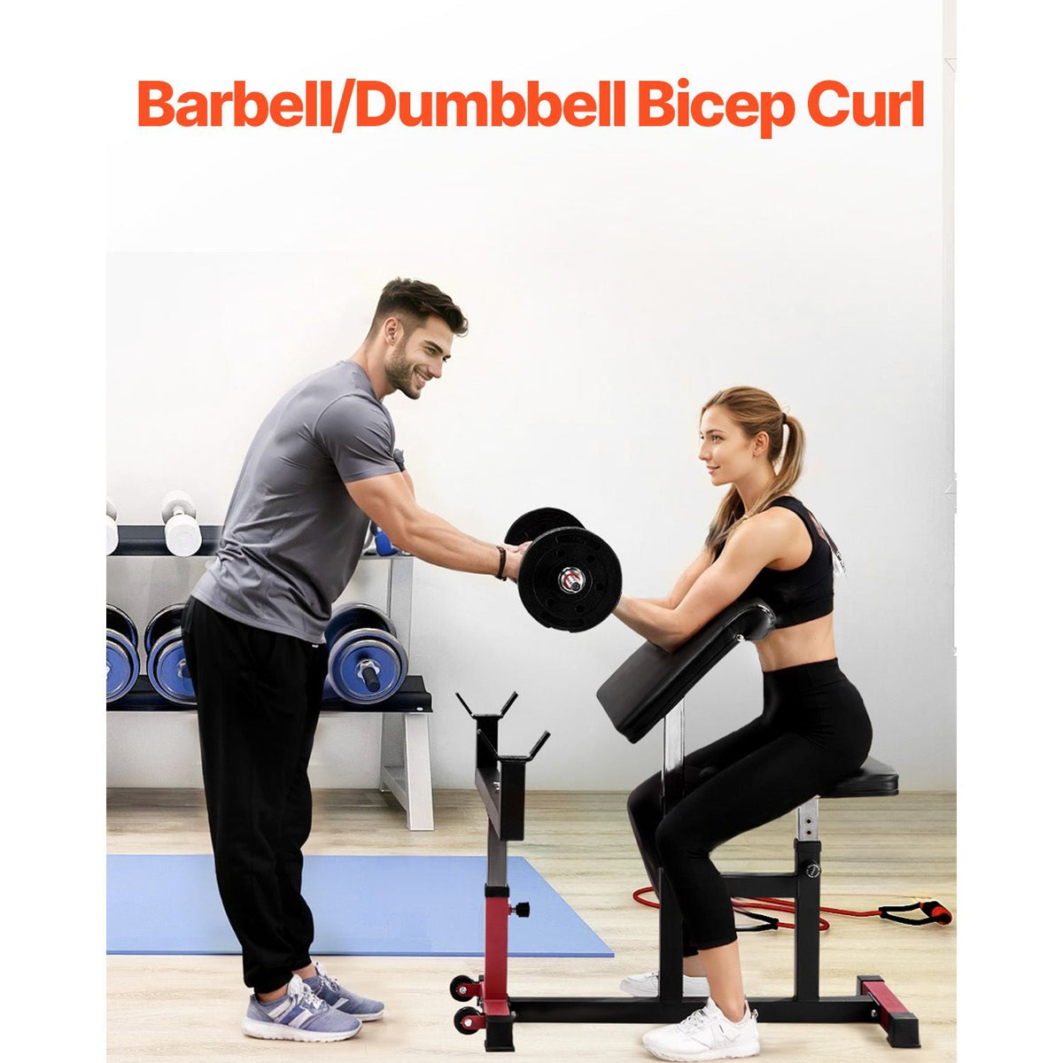 Preacher Curl Bench, Strength Training Biceps Machine, Max load 440 LBS Home Gym Equipment, Seated Arm Isolated Barbell Dumbbell Bicep Station, Adjustable Weight Benches for Home Gym
