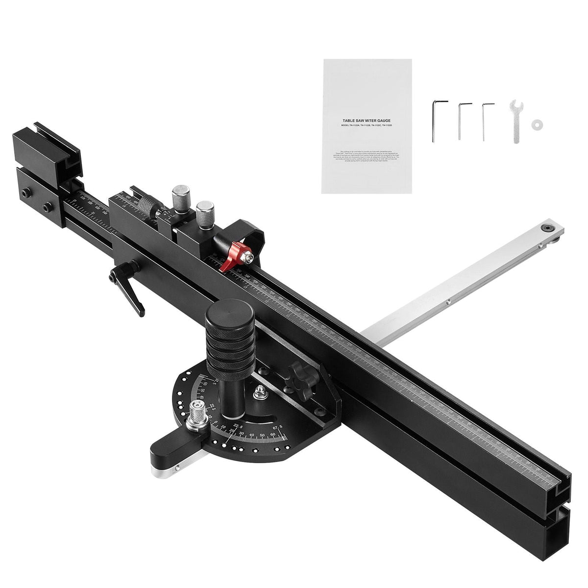 Precision Miter Gauge, Standard Slot 3/4'' x 3/8'', Aluminum Alloy Table Saw Miter Gauge with 19-35 in Grating 15 Angle Stops Adjustable Spring Loaded Plunger and Removable Disc, for Woodworking