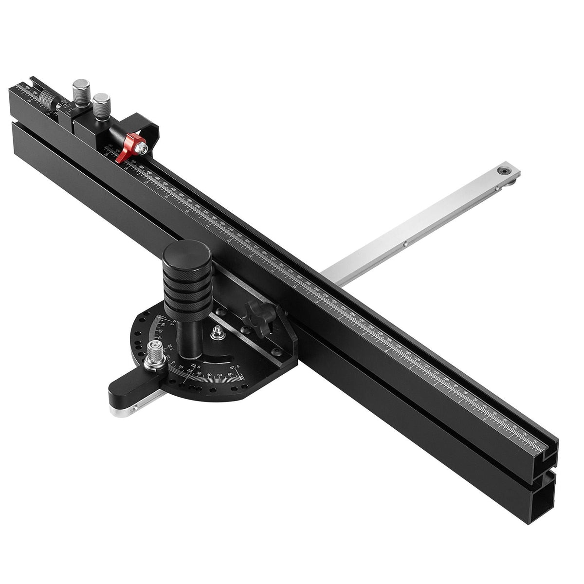 Precision Miter Gauge, Standard Slot 3/4'' x 3/8'', Aluminum Alloy Table Saw Miter Gauge with 24 in Grating 15 Angle Stops Adjustable Spring Loaded Plunger and Removable Disc, for Woodworking