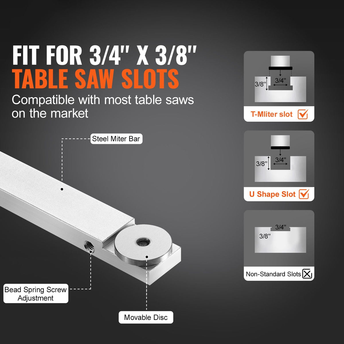Precision Miter Gauge, Standard Slot 3/4'' x 3/8'', Aluminum Alloy Table Saw Miter Gauge with 24 in Grating 15 Angle Stops Adjustable Spring Loaded Plunger and Removable Disc, for Woodworking