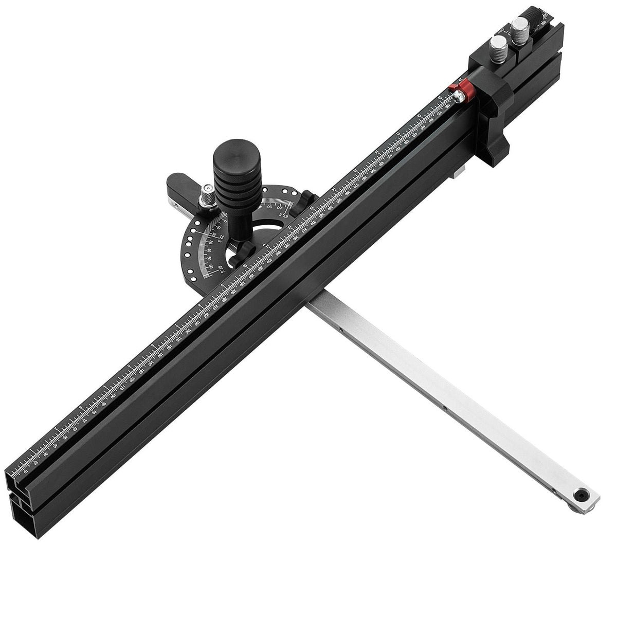 Precision Miter Gauge, Standard Slot 3/4'' x 3/8'', Aluminum Alloy Table Saw Miter Gauge with 24 in Grating 15 Angle Stops Adjustable Spring Loaded Plunger and Removable Disc, for Woodworking