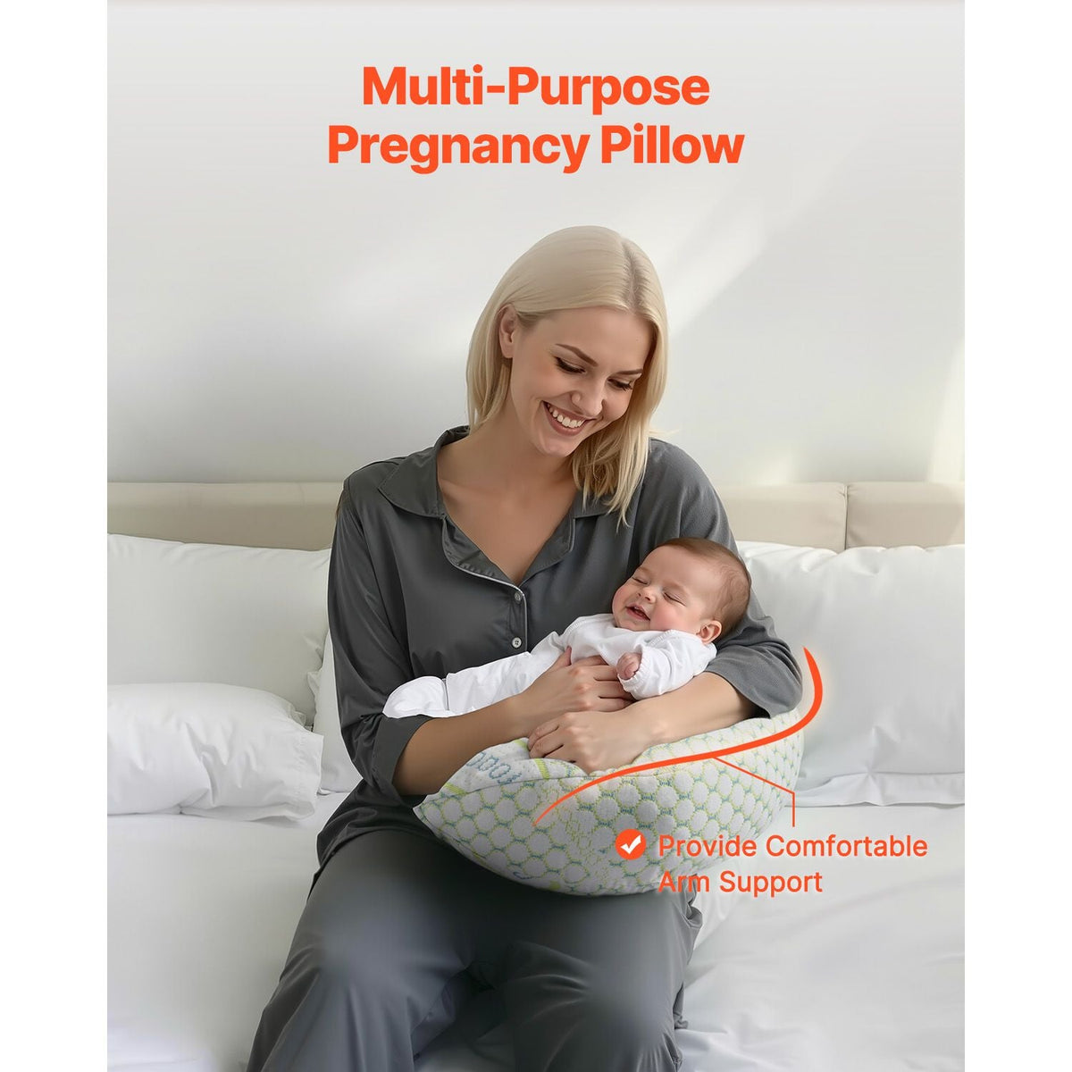Pregnancy Wedge Pillow, W-Shaped Maternity Pillow for Pregnant Women, Soft and Breathable Pregnancy Pillow with Removable & Washable Cover for Back Belly Hips Support, Lightweight and Portable