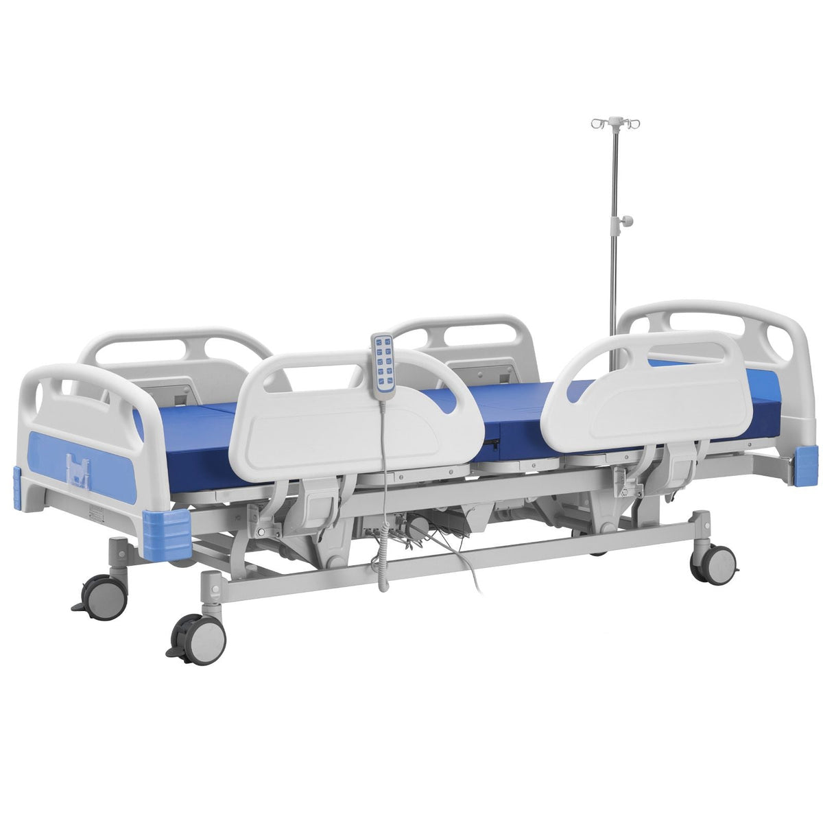 Premium 5 Function Full Electric Hospital Bed, ICU Electric Medical Bed with Trendelenburg & Reverse Trendelenburg, 5" Locking Casters & High-Density Mattress for Home Hospital, 550LBS Loading