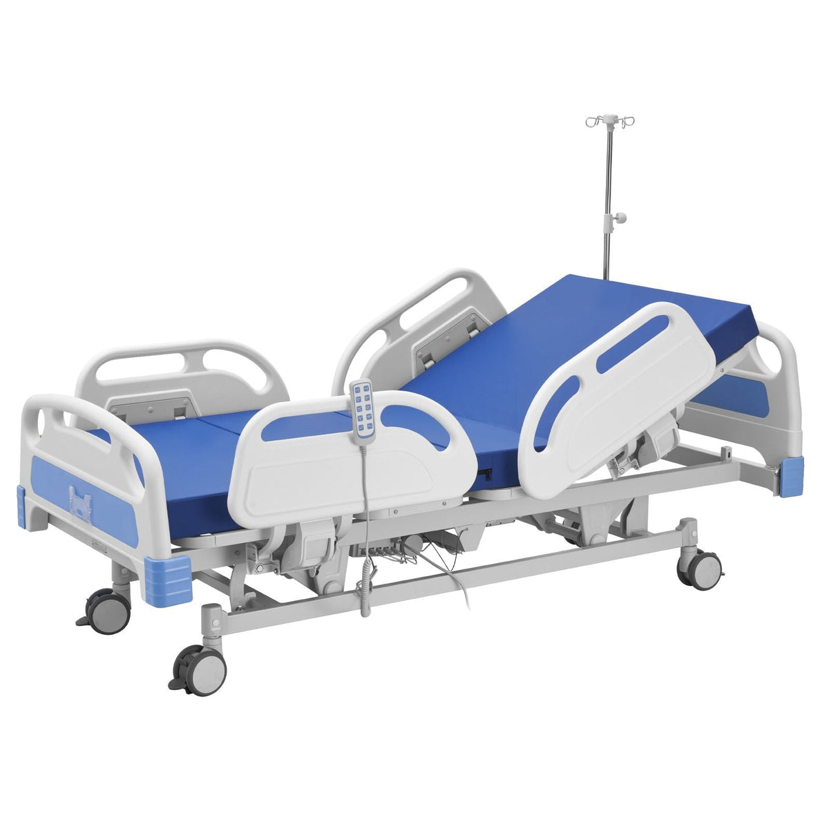 Premium 5 Function Full Electric Hospital Bed, ICU Electric Medical Bed with Trendelenburg & Reverse Trendelenburg, 5" Locking Casters & High-Density Mattress for Home Hospital, 550LBS Loading