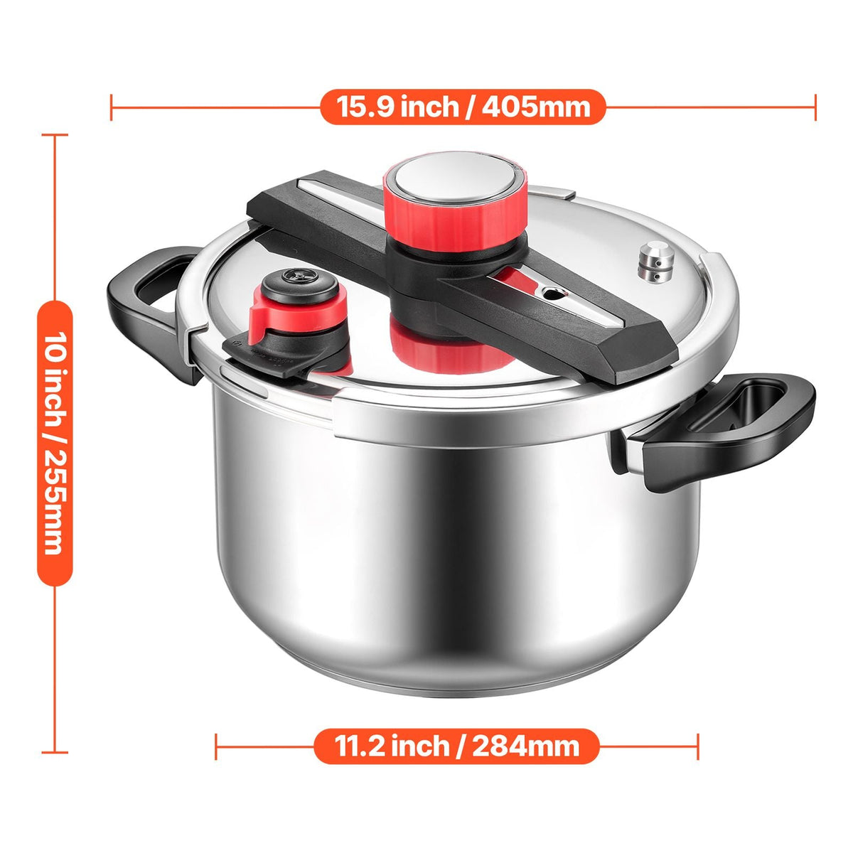 Pressure Cooker, 10Qt Pressure Cooker Stainless Steel, Pressures Canner with Steaming Rack, Tempered Glass Lid, Three Pressures Settings for Meat, Beans, Rice, Soup, Sauces, Cook up to 100 kPa