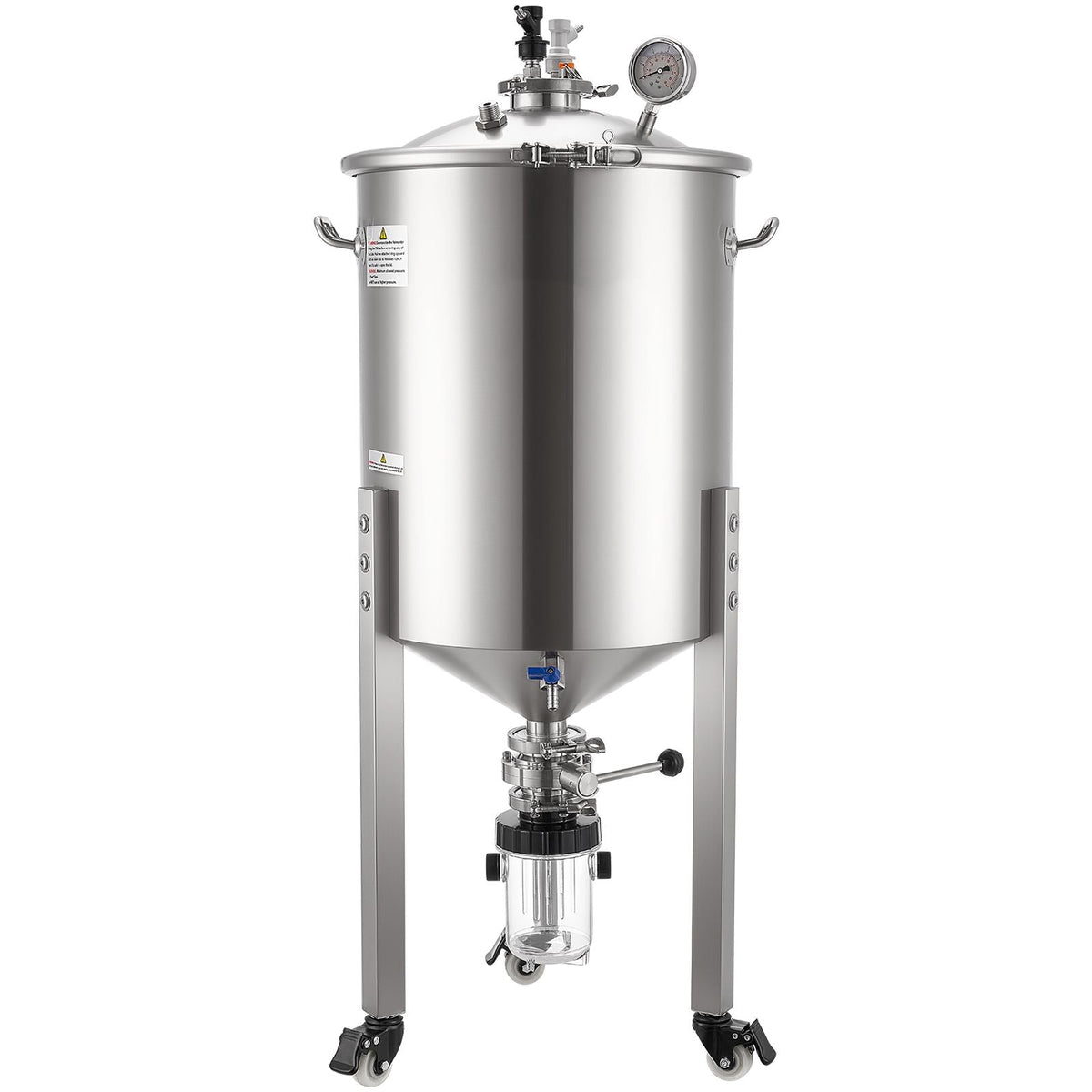 Pressure Fermenter 15 PSI, 16 Gal/60L All-in-One Stainless Steel Conical Secondary Fermentation Bucket, with Cooling Tube, Yeast Slurry Collection Bottle, for Wine, Beer Brewing Equipment