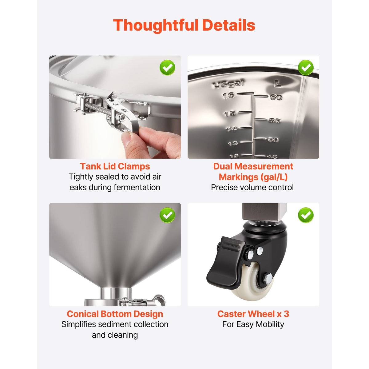 Pressure Fermenter 15 PSI, 16 Gal/60L All-in-One Stainless Steel Conical Secondary Fermentation Bucket, with Cooling Tube, Yeast Slurry Collection Bottle, for Wine, Beer Brewing Equipment