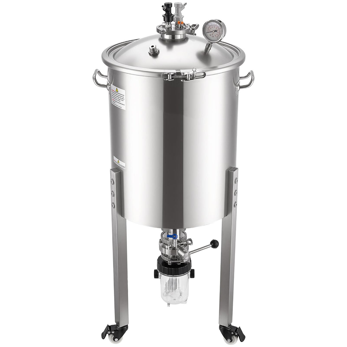 Pressure Fermenter 15 PSI, 16 Gal/60L All-in-One Stainless Steel Conical Secondary Fermentation Bucket, with Cooling Tube, Yeast Slurry Collection Bottle, for Wine, Beer Brewing Equipment