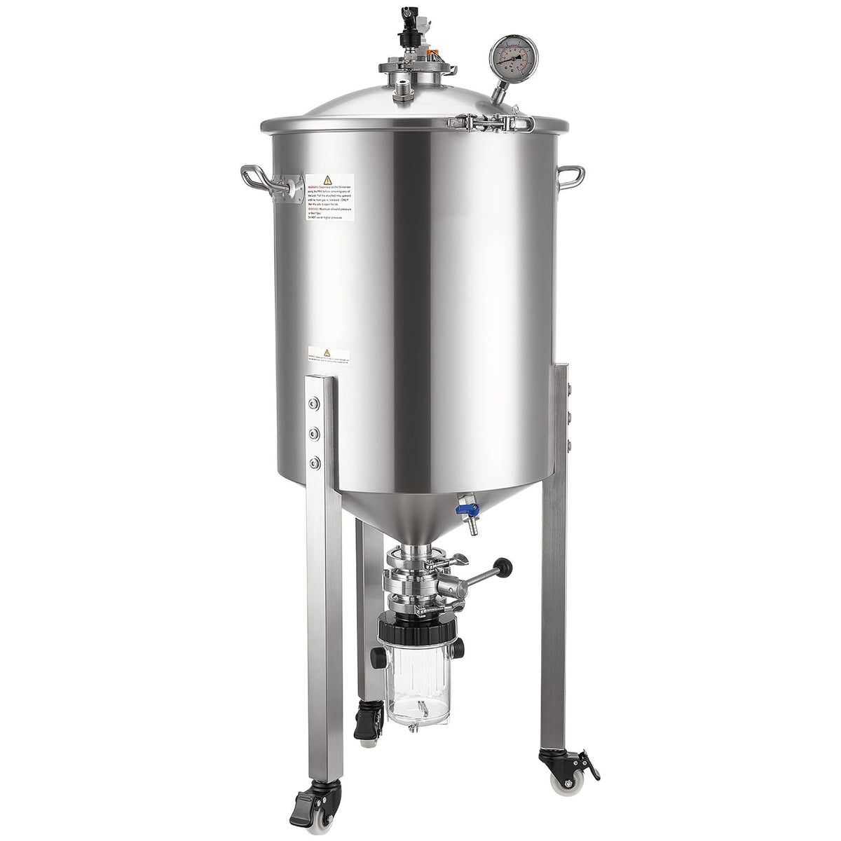 Pressure Fermenter 15 PSI, 16 Gal/60L All-in-One Stainless Steel Conical Secondary Fermentation Bucket, with Cooling Tube, Yeast Slurry Collection Bottle, for Wine, Beer Brewing Equipment