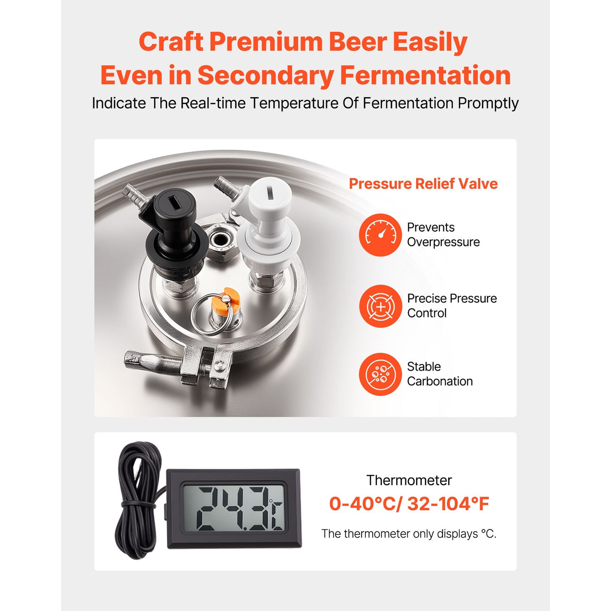 Pressure Fermenter 15 PSI, 8 Gal/30L All-in-One Stainless Steel Conical Secondary Fermentation Bucket, for Wine, Beer Brewing Equipment
