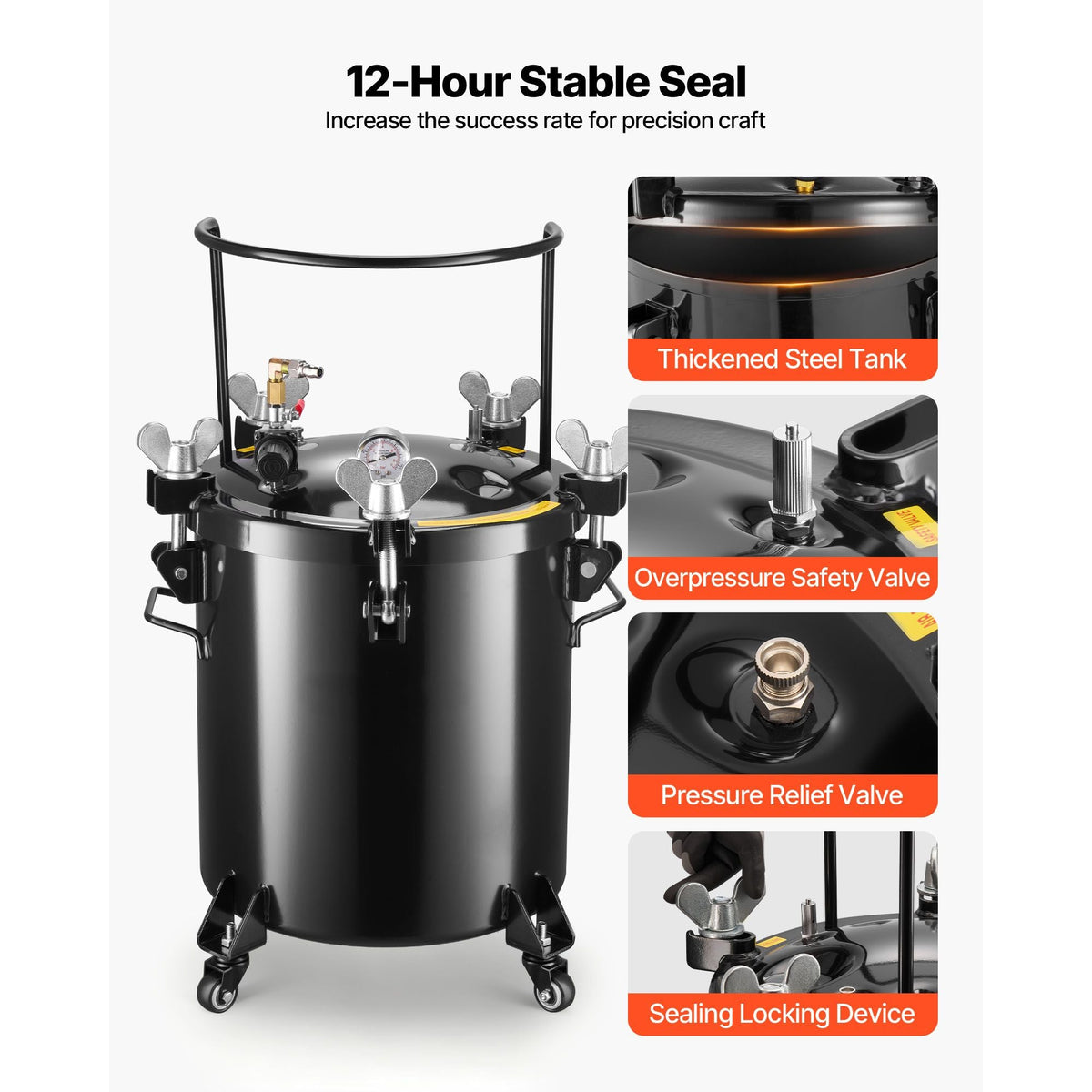 Pressure Pot Paint Tank, 10.6 Gal/40 L Heavy Duty Steel Air Tool Pressure Pot, Spray Paint Pressures Pots with Three Quick-Connect Couplers for Home Use, DIY, Art Creations, Large-Diameter Tank